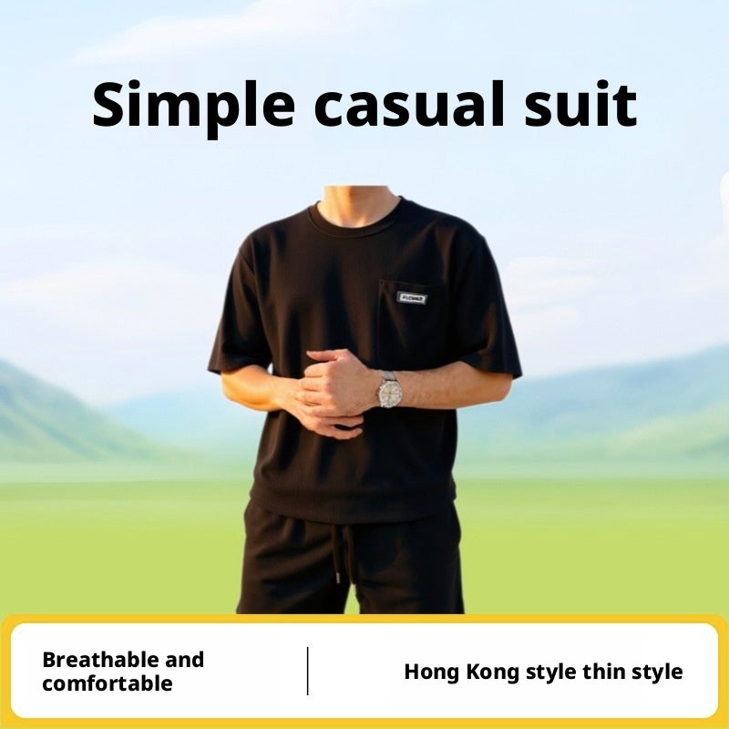 Men's Lightweight Casual Sports Set Short Sleeve T-Shirt and Shorts - Image 1