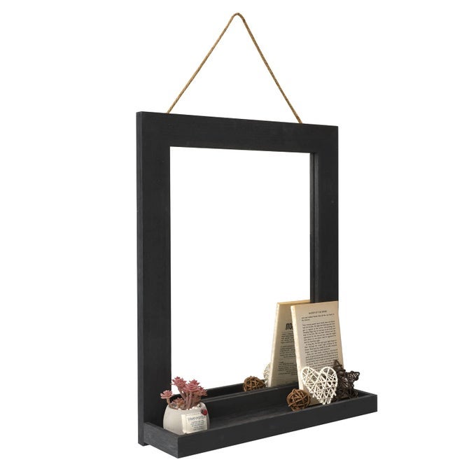 WALL MIRROR WITH SHELF 20 X 16 INCH FARMHOUSE DECOR WALL MIRROR HANGING FOR BATHROOM VANITY BEDROOM ENTRYWAY LIVING ROOM WEATHERED BLACK