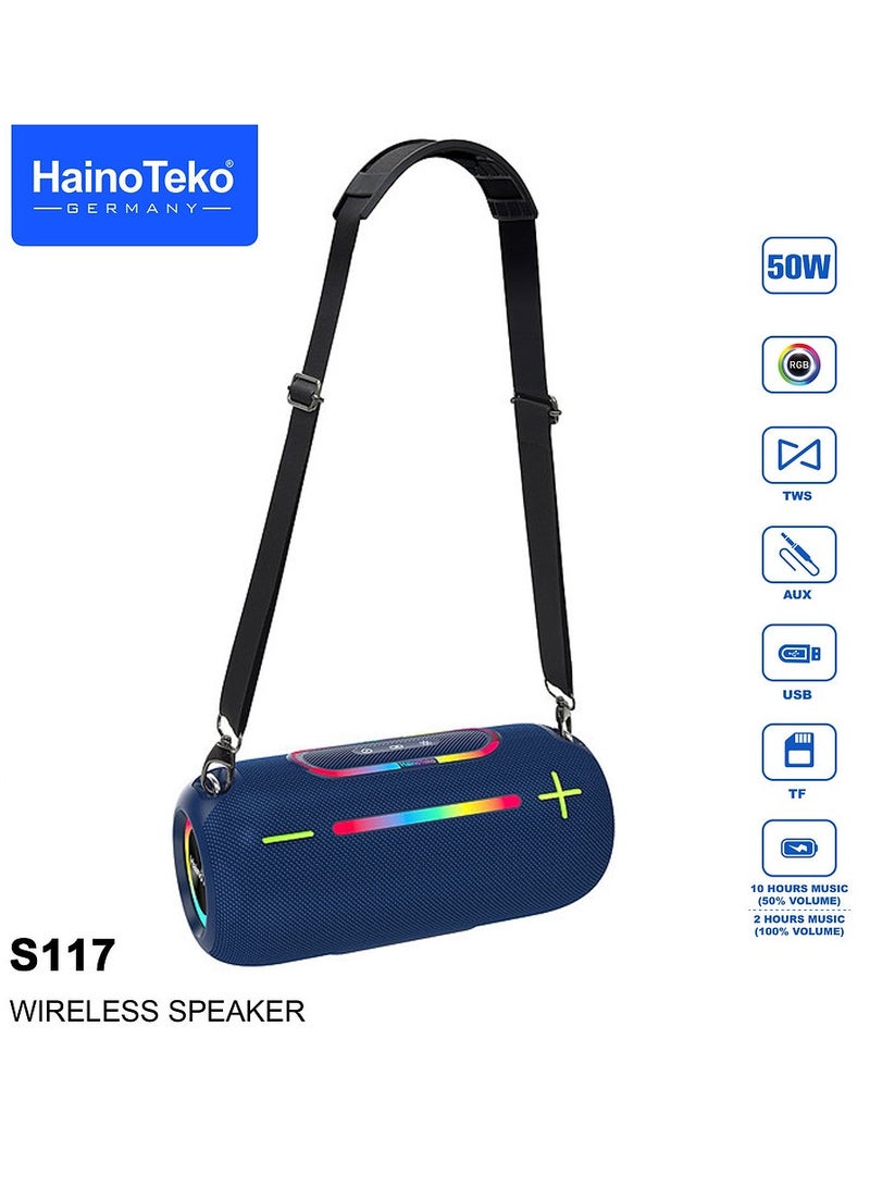 Haino Teko Haino Teko S117 Wireless Speaker 50W Water-Resistant Design With RGB Light Effects Multi-Input Support Ideal For for Indoor and Outdoor Blue - Image 1