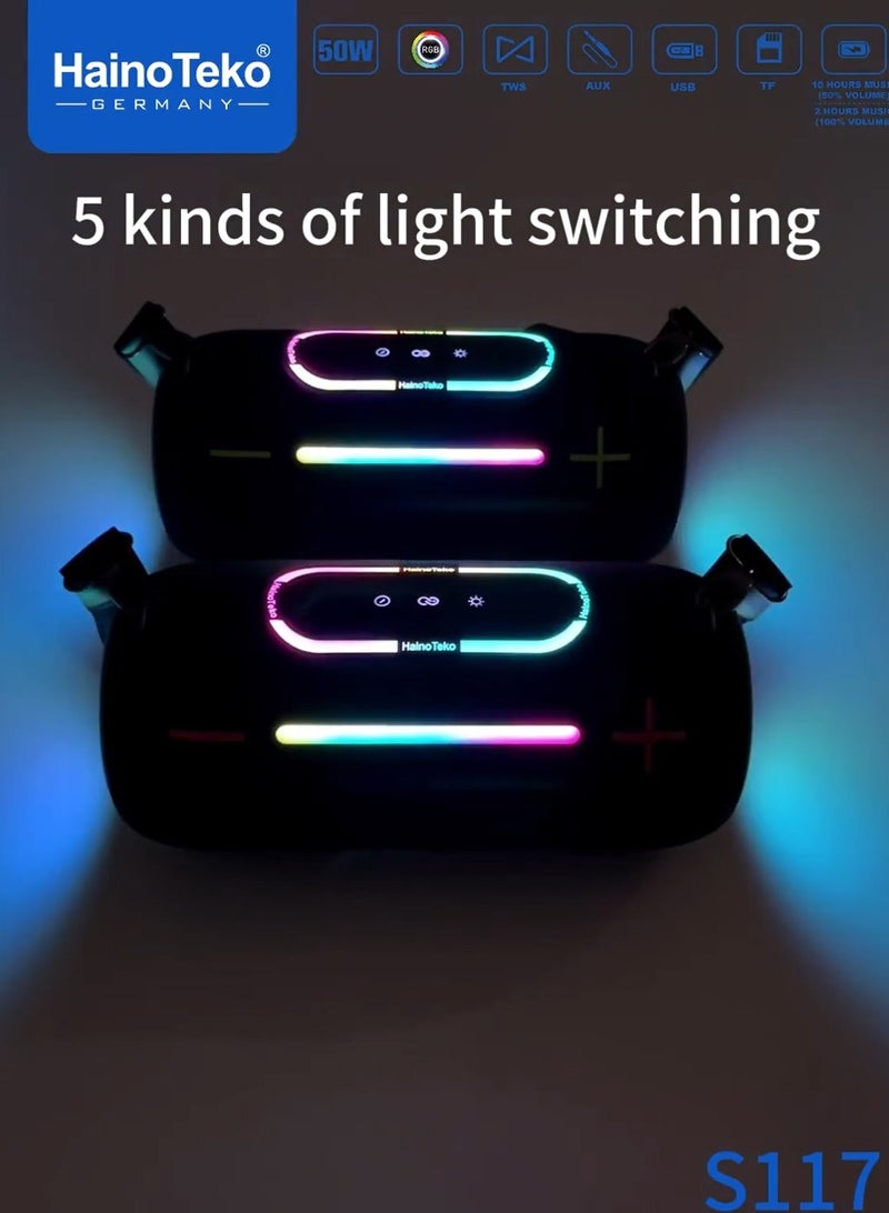 Haino Teko Haino Teko S117 Wireless Speaker 50W Water-Resistant Design With RGB Light Effects Multi-Input Support Ideal For for Indoor and Outdoor Blue - Image 2