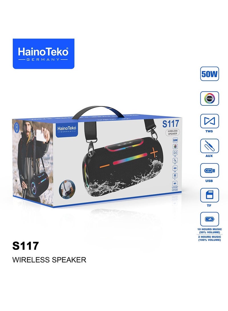 Haino Teko Haino Teko S117 Wireless Speaker 50W Water-Resistant Design With RGB Light Effects Multi-Input Support Ideal For for Indoor and Outdoor Blue - Image 3