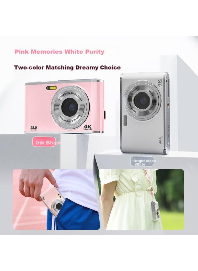 Caizu Dual Camera 9600w High Definition Pixel Digital Camera Selfie Vlog Mini Card Camera Student Campus Entry Portable Carry-on Can Replace Mobile Phone Ccd Camera Pink - Image 2