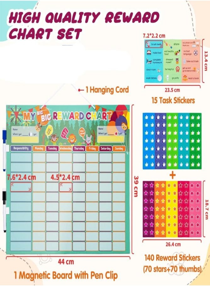 BELLSBERRY Magnetic Kids Reward Chart with 155 Stickers – Behavior & Chore Tracking System for Building Good Habits and Responsibility - Image 2