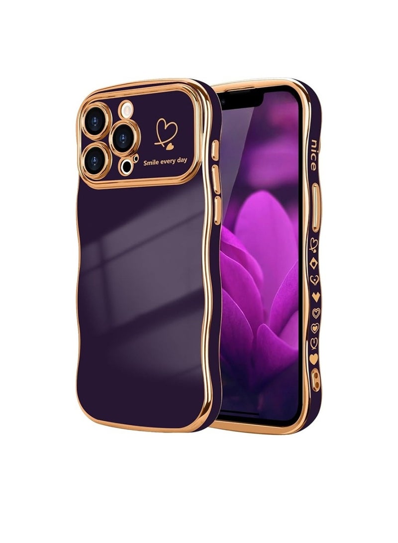 WRISTWISE Case Cover for iPhone 16 Pro Max, Cute Wave Frame Curly Shape with Love Heart Pattern Raised Camera Protection Cover Luxury Plating Shockproof Phone Case for iPhone 16 Pro Max, Purple - Image 1