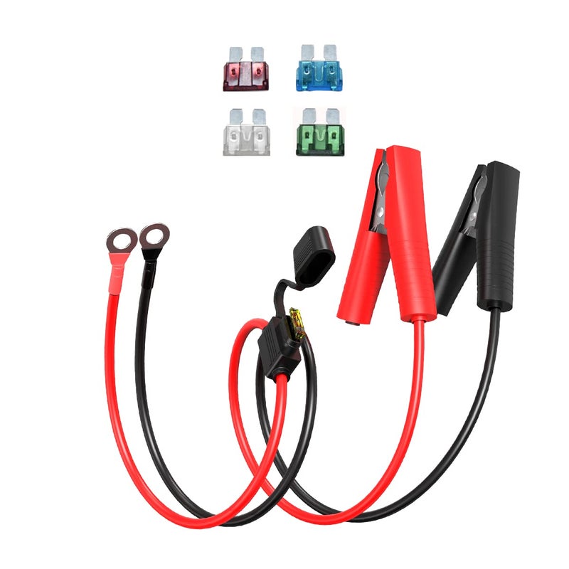 ELFCULB 10AWG 2FT Battery Alligator Clips to O Ring Terminal HarnessQuick Disconnect Cable with 5 Fuse for Inverter Car Battery Charging