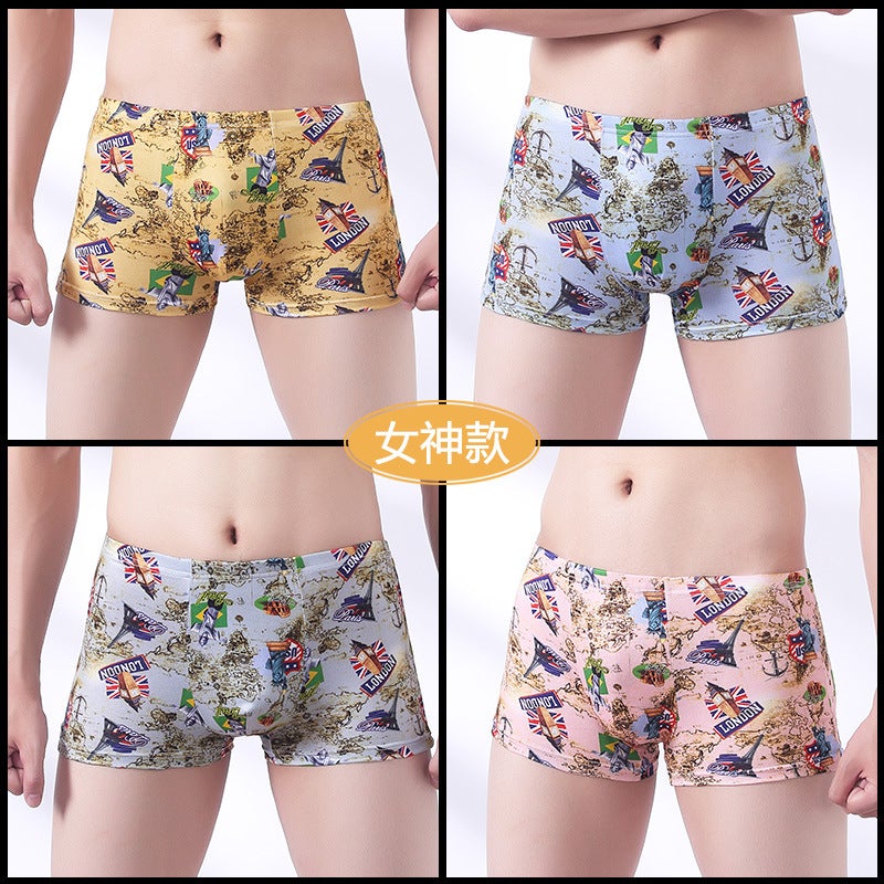 Four-Pack Men'S Underwear Boxer Breathable Student Men'S Printed Shorts Fashion Trendy Plus Fat Youth Shorts - Image 2
