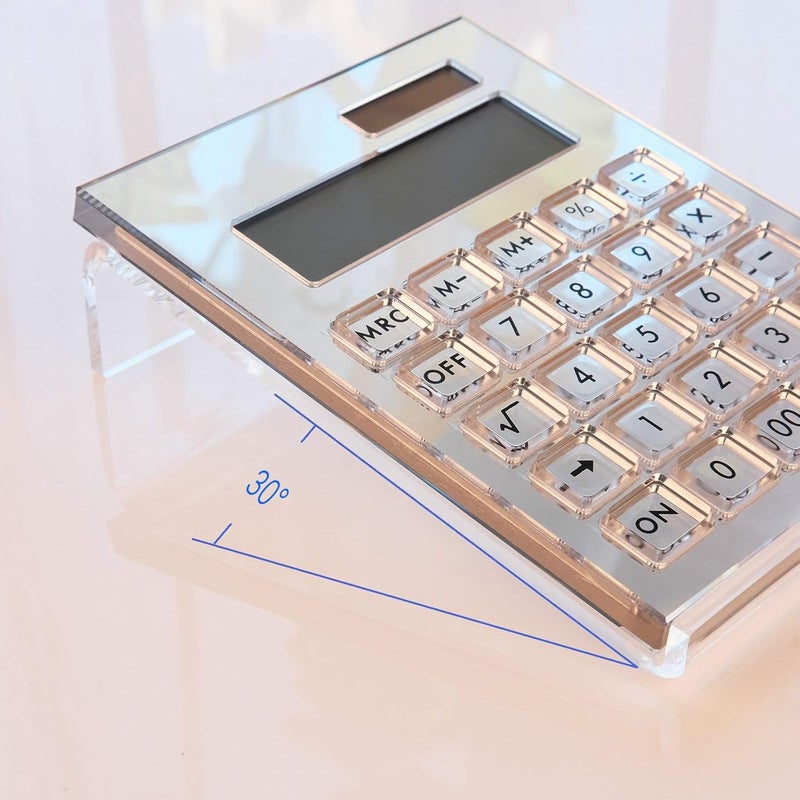 EXPUTRAN Acrylic Calculator with Stand, Battery and Solar Hybrid Powered Basic Calculator 12-Digit LCD Display,Home Office Desktop Accessories(Silver) - Image 4