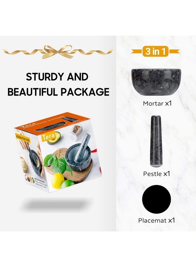 Tera Marble Mortar and Pestle Set Small Bowl Solid Stone Grinder Spice Herb Grinder Pill Crusher (Black, Diameter 4.64") - Image 3