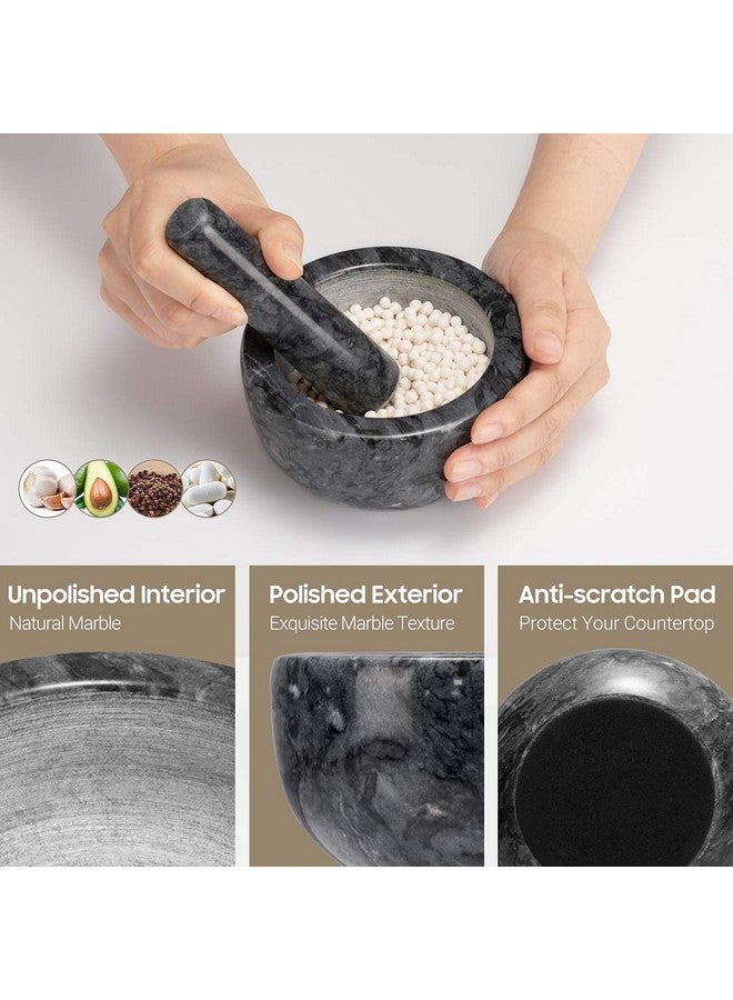 Tera Marble Mortar and Pestle Set Small Bowl Solid Stone Grinder Spice Herb Grinder Pill Crusher (Black, Diameter 4.64") - Image 4