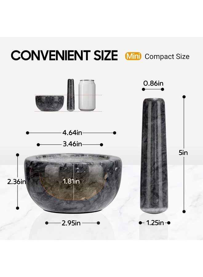 Tera Marble Mortar and Pestle Set Small Bowl Solid Stone Grinder Spice Herb Grinder Pill Crusher (Black, Diameter 4.64") - Image 2
