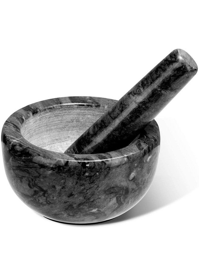 Tera Marble Mortar and Pestle Set Small Bowl Solid Stone Grinder Spice Herb Grinder Pill Crusher (Black, Diameter 4.64") - Image 1
