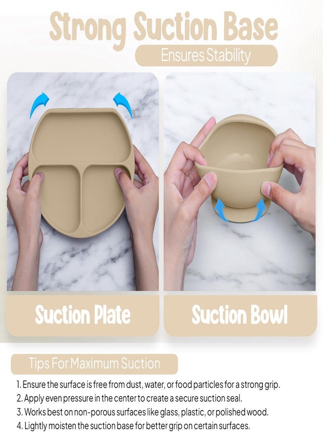 أودو مجموعة أودو لتغذية الأطفال مكونة من 11 قطعة من السيليكون الصلب الخالي من مادة BPA | أطباق شفط سميكة وناعمة، وعاء طعام للأطفال، شوكة وملعقة خشبيتان، والمزيد | اجعلي وقت الطعام ممتعًا وسهلاً لطفلك | بيج الإصدار الأول - Image 3