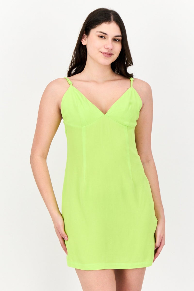 Cropp فستان ميني بسيط للنساء، أخضر ليموني - Image 1