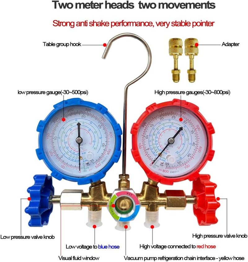 Bocarmo 5FT AC Diagnostic Manifold Freon Gauge Set for R410A R404A R22 R134a R12 R502 - Image 3