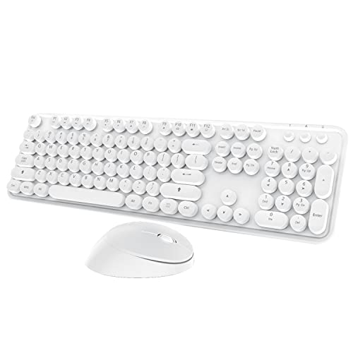 Kootop Wireless Keyboard Mouse Combo, 104 Keys Cute White Keyboard with Number Pad & Mouse for Windows, Computer, PC, Notebook, Laptop (White) - Image 1