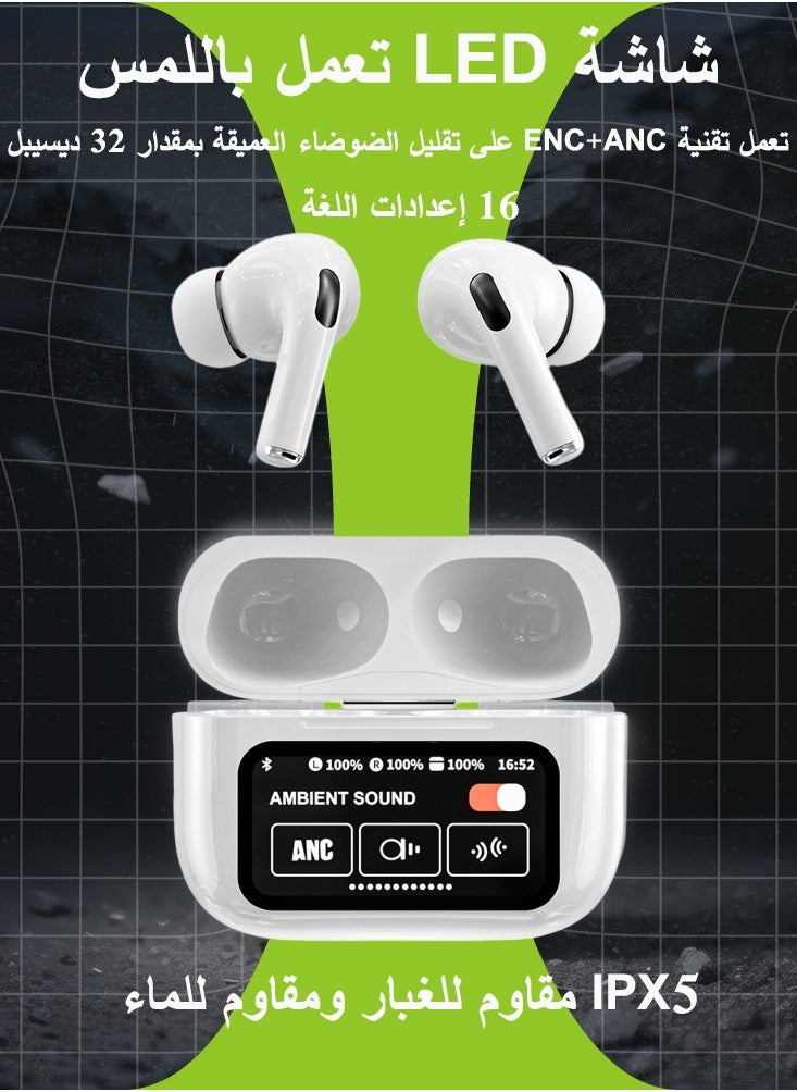 zero-g - A9 PRO In-ear Earphones,ANC Noise Reduction,LED Touch Screen,Wireless Bluetooth 5.4,36-Hour Battery Life,Built-in English/Arabic and other 16 language switching,IP54 Dust and Splash-Resistance White - Image 1