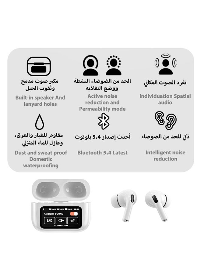 zero-g - A9 PRO In-ear Earphones,ANC Noise Reduction,LED Touch Screen,Wireless Bluetooth 5.4,36-Hour Battery Life,Built-in English/Arabic and other 16 language switching,IP54 Dust and Splash-Resistance White - Image 1