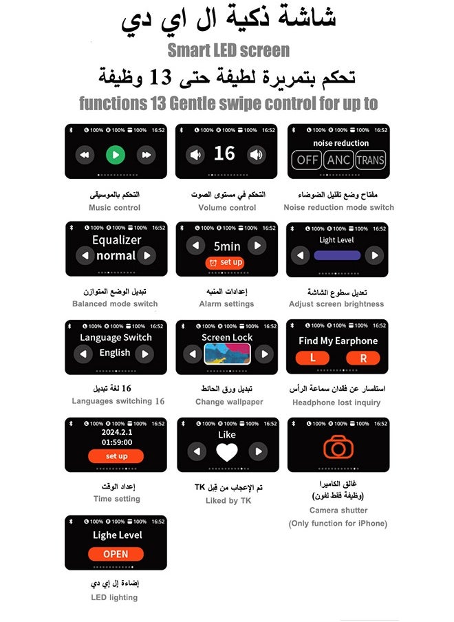 zero-g - A9 PRO In-ear Earphones,ANC Noise Reduction,LED Touch Screen,Wireless Bluetooth 5.4,36-Hour Battery Life,Built-in English/Arabic and other 16 language switching,IP54 Dust and Splash-Resistance White - Image 1