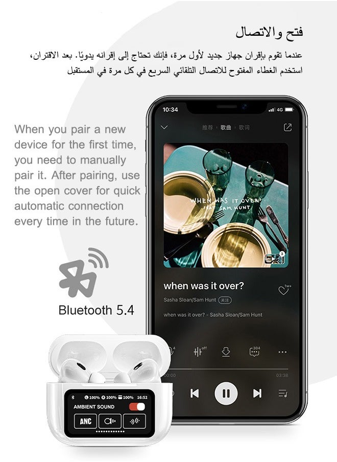 zero-g - A9 PRO In-ear Earphones,ANC Noise Reduction,LED Touch Screen,Wireless Bluetooth 5.4,36-Hour Battery Life,Built-in English/Arabic and other 16 language switching,IP54 Dust and Splash-Resistance White - Image 1