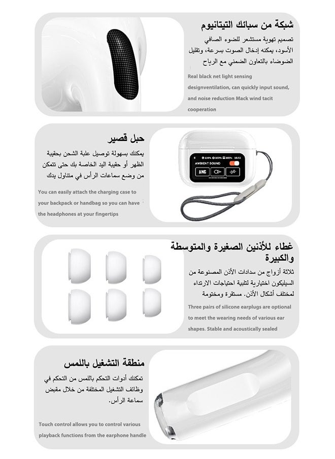 zero-g - A9 PRO In-ear Earphones,ANC Noise Reduction,LED Touch Screen,Wireless Bluetooth 5.4,36-Hour Battery Life,Built-in English/Arabic and other 16 language switching,IP54 Dust and Splash-Resistance White - Image 1