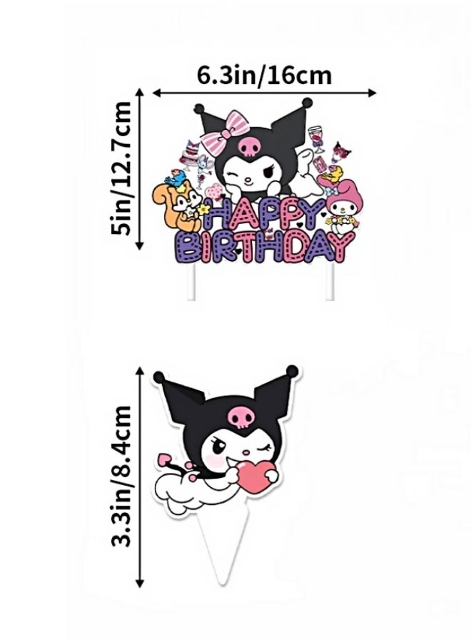 Kuromi Theme Cakes Toppers Set 3D Cupcake Toppers Birthday Supplies DIY Cupcake Toppers for Kids Birthday Party Decorations Supplies Purple - Image 2