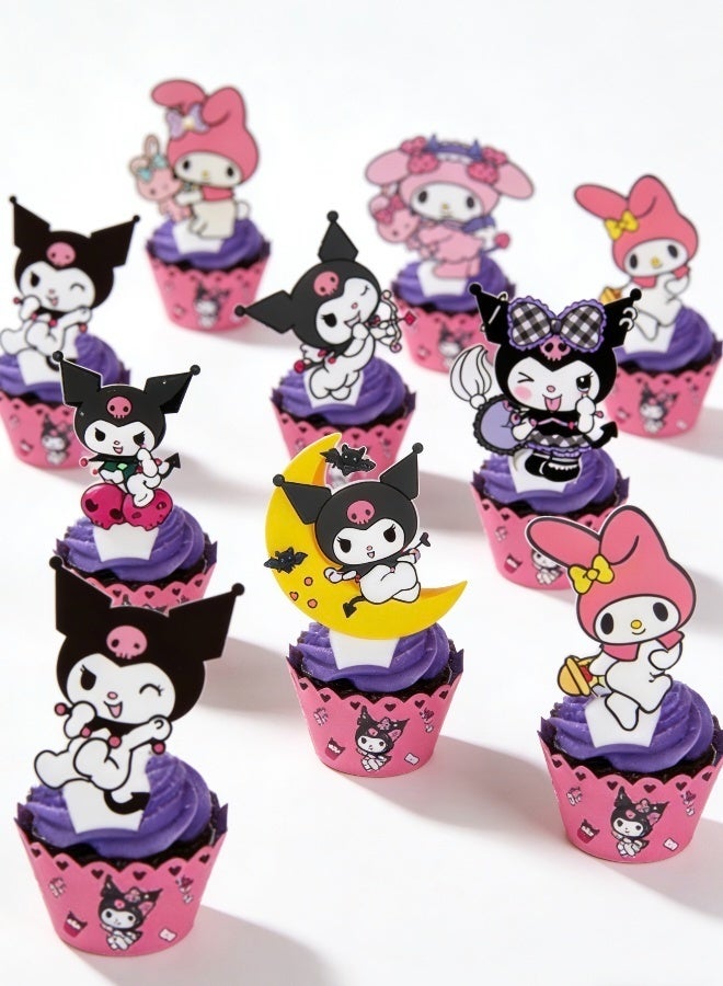 Kuromi Theme Cakes Toppers Set 3D Cupcake Toppers Birthday Supplies DIY Cupcake Toppers for Kids Birthday Party Decorations Supplies Purple - Image 4