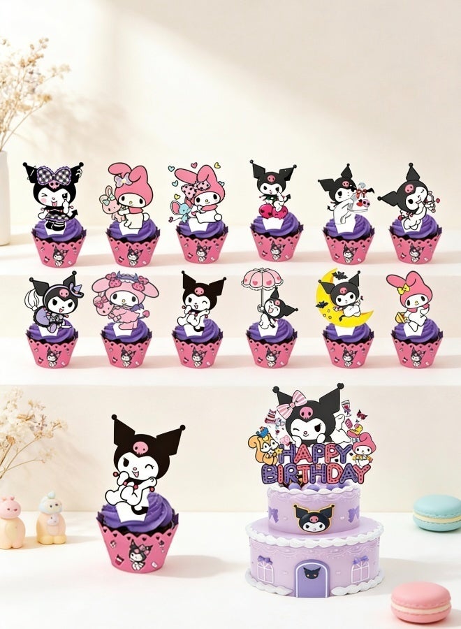 Kuromi Theme Cakes Toppers Set 3D Cupcake Toppers Birthday Supplies DIY Cupcake Toppers for Kids Birthday Party Decorations Supplies Purple - Image 5