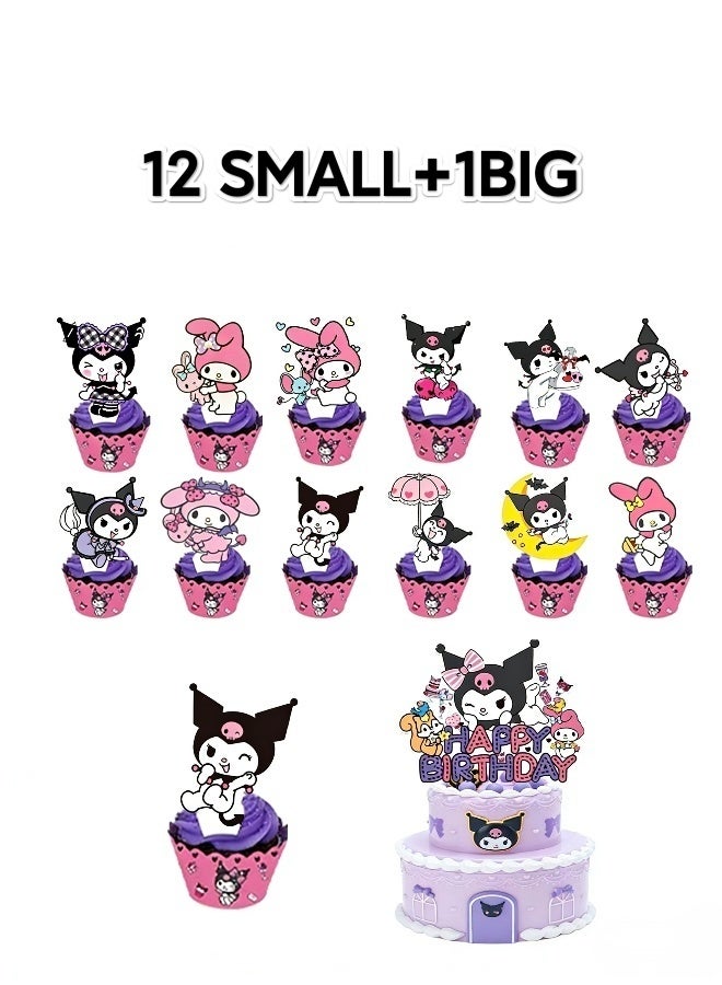 Kuromi Theme Cakes Toppers Set 3D Cupcake Toppers Birthday Supplies DIY Cupcake Toppers for Kids Birthday Party Decorations Supplies Purple - Image 1