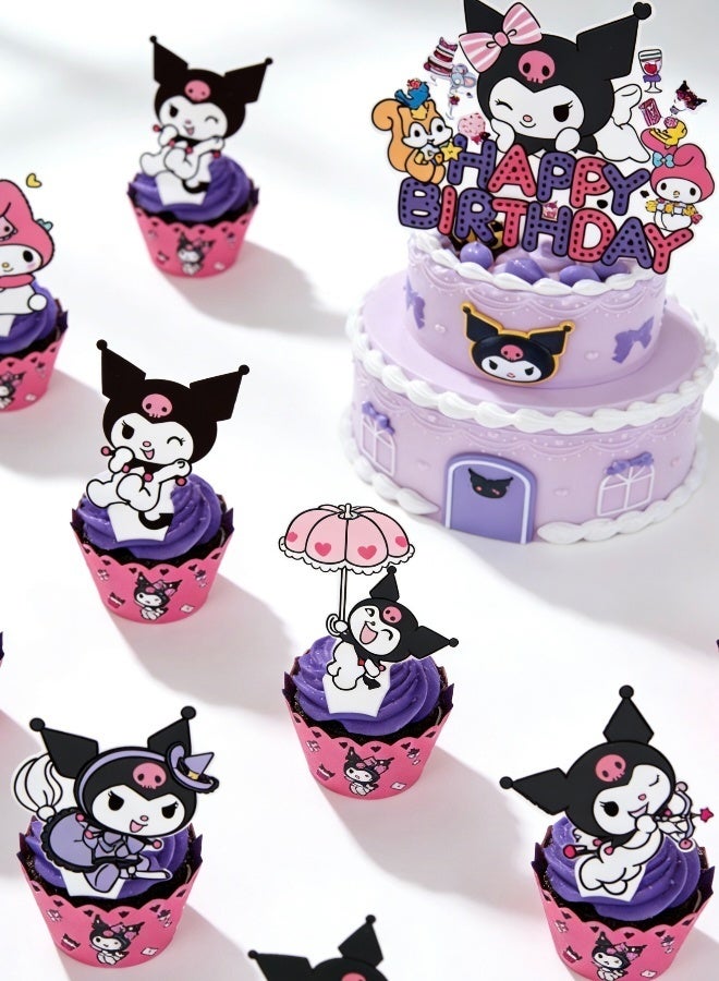 Kuromi Theme Cakes Toppers Set 3D Cupcake Toppers Birthday Supplies DIY Cupcake Toppers for Kids Birthday Party Decorations Supplies Purple - Image 3