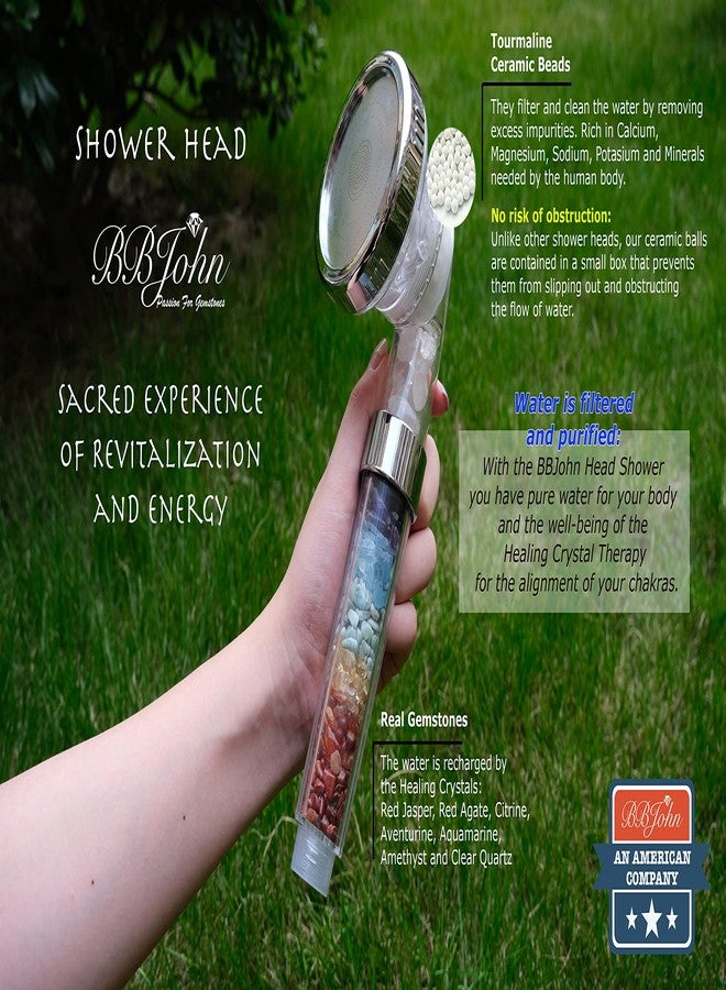 BBJohn Chakra Crystal Shower Head. Natural Gemstones. Healing Crystals. Water Purification. Mineral. Ph Balance. Healing Energy. 7 Stones. Water Filtering. Bathroom (Shower Head+Hose+Bracket) - Image 2