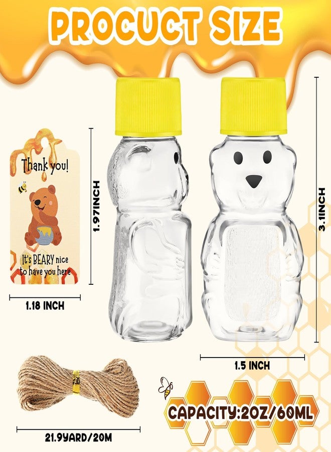 Funnymoom 96 Sets 2 oz Plastic Honey Bear Bottle Bear Shape Clear Empty Honey Jar 96 Tags 2 Rolls Jute Rope Honey Containers Empty Honey Dispenser for Baby Shower Party Favors Gifts (Yellow Lid) - Image 2