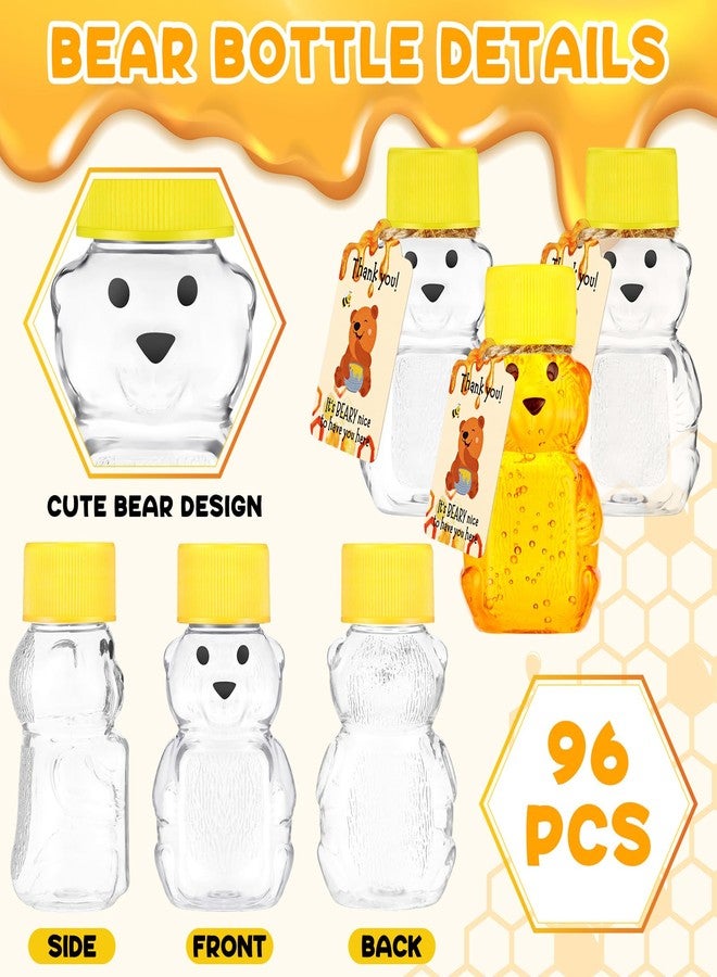 Funnymoom 96 Sets 2 oz Plastic Honey Bear Bottle Bear Shape Clear Empty Honey Jar 96 Tags 2 Rolls Jute Rope Honey Containers Empty Honey Dispenser for Baby Shower Party Favors Gifts (Yellow Lid) - Image 4