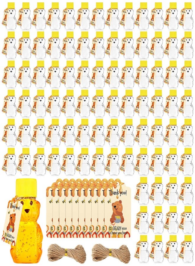 Funnymoom 96 Sets 2 oz Plastic Honey Bear Bottle Bear Shape Clear Empty Honey Jar 96 Tags 2 Rolls Jute Rope Honey Containers Empty Honey Dispenser for Baby Shower Party Favors Gifts (Yellow Lid) - Image 1