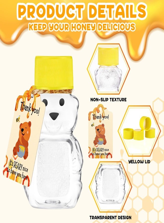 Funnymoom 96 Sets 2 oz Plastic Honey Bear Bottle Bear Shape Clear Empty Honey Jar 96 Tags 2 Rolls Jute Rope Honey Containers Empty Honey Dispenser for Baby Shower Party Favors Gifts (Yellow Lid) - Image 3