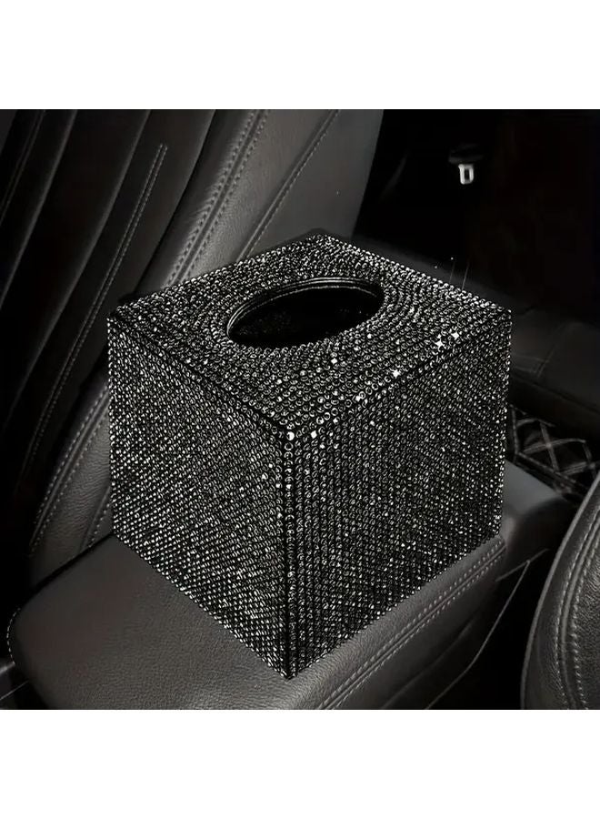 White Rhinestone Luxury Bling Tissue Box Holder Sparkling Car Interior Accessory - Image 5