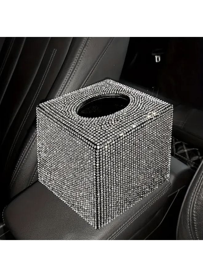 White Rhinestone Luxury Bling Tissue Box Holder Sparkling Car Interior Accessory - Image 1