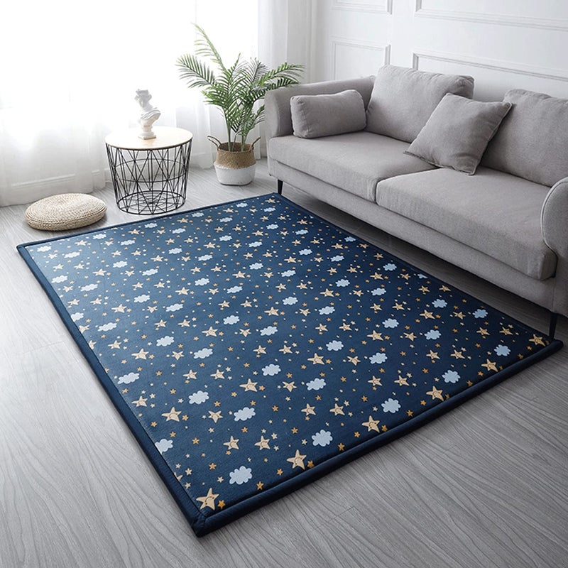 Loartee Coral Velvet Area Rug  1 Thick Memory Foam Baby Play Mat Washable Toddler Carpet Home Decor for Living Room Nursery Kids Bedroom Starry Blue 43x63