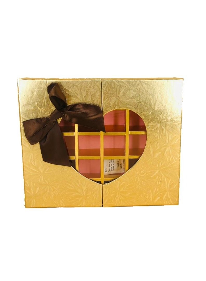 صندوق هدايا زهور ذهبية مع نافذة على شكل قلب - تعبئة مميزة للشوكولاتة والعطور - Image 2