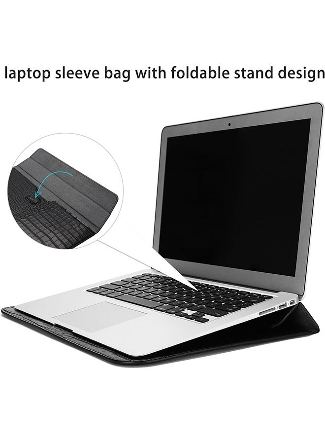 Mosiso Laptop Case 13.3 inch, 13-13.3 inch Laptop Sleeve Compatible with MacBook Air/Pro 13 / Pro 14, HP Dell ASUS Lenovo Notebook, Crocodile Grain PU Leather Flap Case Bag, Black - Image 5