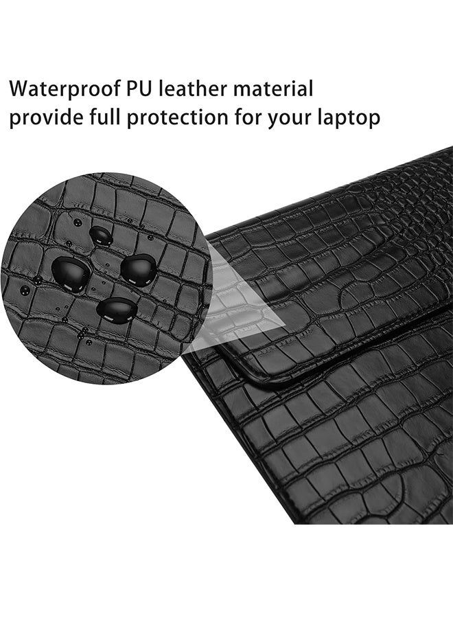 Mosiso Laptop Case 13.3 inch, 13-13.3 inch Laptop Sleeve Compatible with MacBook Air/Pro 13 / Pro 14, HP Dell ASUS Lenovo Notebook, Crocodile Grain PU Leather Flap Case Bag, Black - Image 4