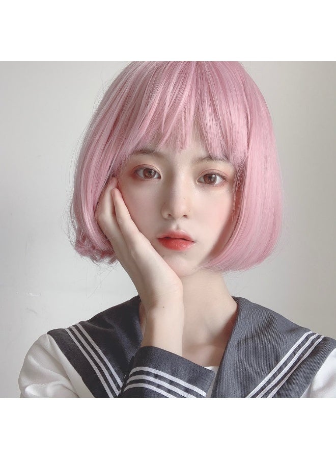Fashionable Bob Short Straight Wig - Natural Face-Framing Fluffy Pink Design  - Image 2