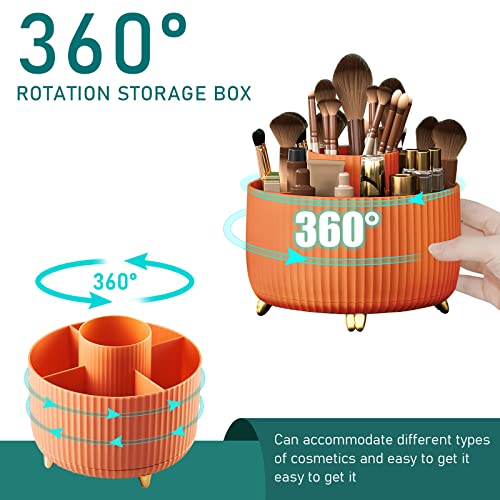 Zeinwap 360° Rotating Makeup Brush Holder Organizer, Makeup Organizers Countertop, Makeup Organization Skincare Storage for Vanity, Desktop, Bathroom (Orange) - Image 3