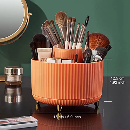 Zeinwap 360° Rotating Makeup Brush Holder Organizer, Makeup Organizers Countertop, Makeup Organization Skincare Storage for Vanity, Desktop, Bathroom (Orange) - Image 2