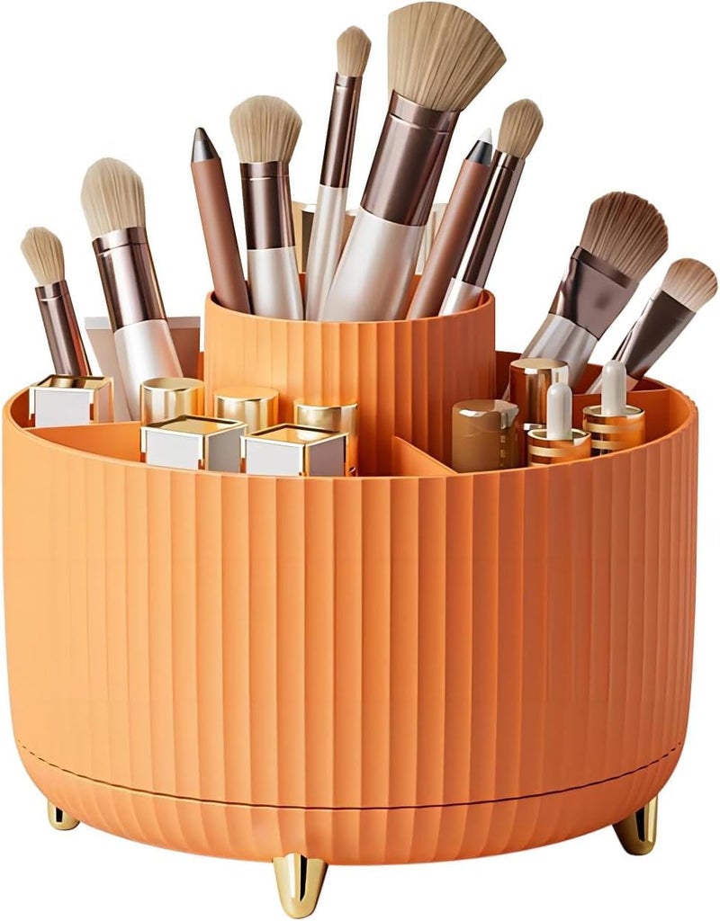 Zeinwap 360° Rotating Makeup Brush Holder Organizer, Makeup Organizers Countertop, Makeup Organization Skincare Storage for Vanity, Desktop, Bathroom (Orange) - Image 1
