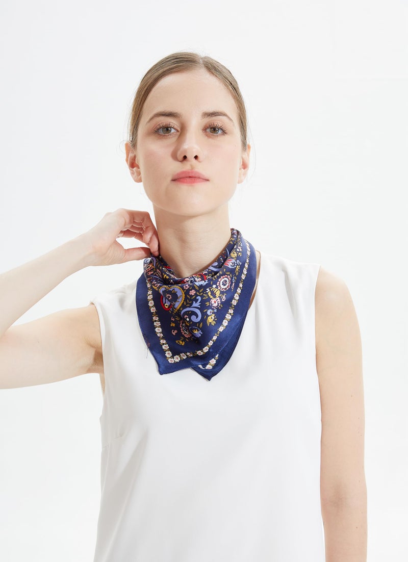 MEISEE Pure Natural Mulberry Silk Scarfs Women Small Square Scarf 21" x 21" Breathable Lightweight Neckerchief Printed Headscarf (New Blue flowers) - Image 3