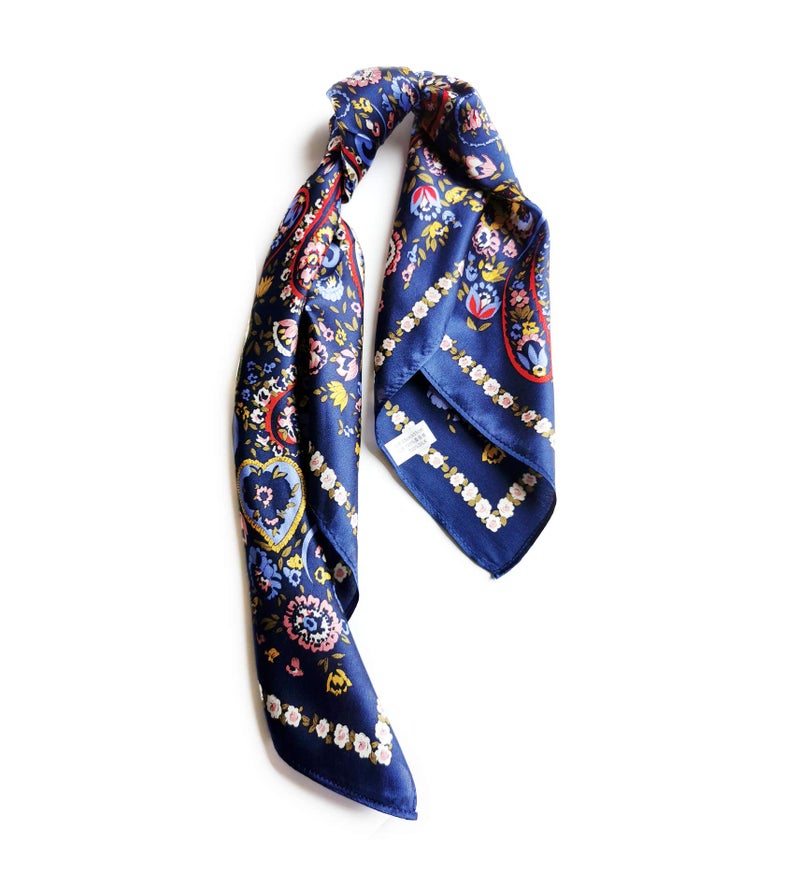 MEISEE Pure Natural Mulberry Silk Scarfs Women Small Square Scarf 21" x 21" Breathable Lightweight Neckerchief Printed Headscarf (New Blue flowers) - Image 4