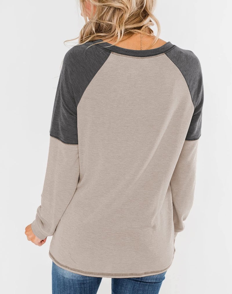 Bingerlily Women's Casual Long Sleeve Tunic Tops Crew Neck Color Block Blouses - Image 3