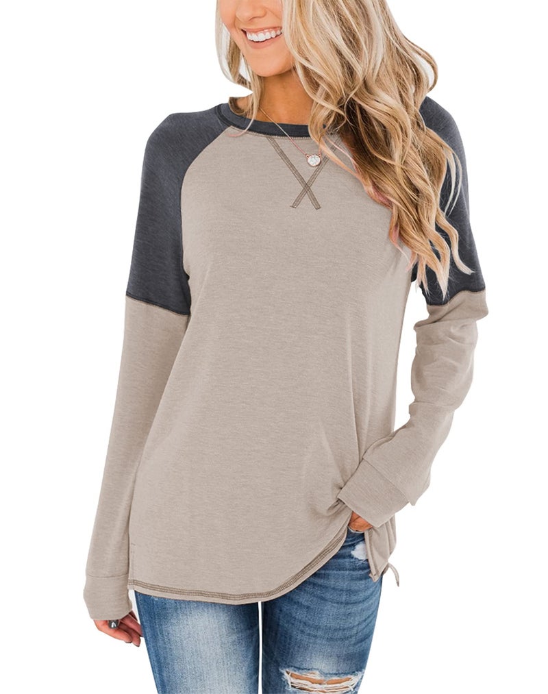 Bingerlily Women's Casual Long Sleeve Tunic Tops Crew Neck Color Block Blouses - Image 5