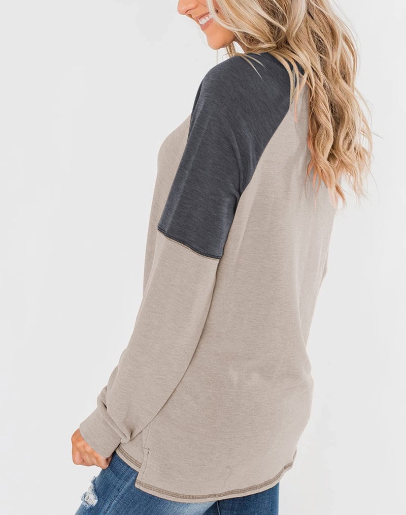 Bingerlily Women's Casual Long Sleeve Tunic Tops Crew Neck Color Block Blouses - Image 2