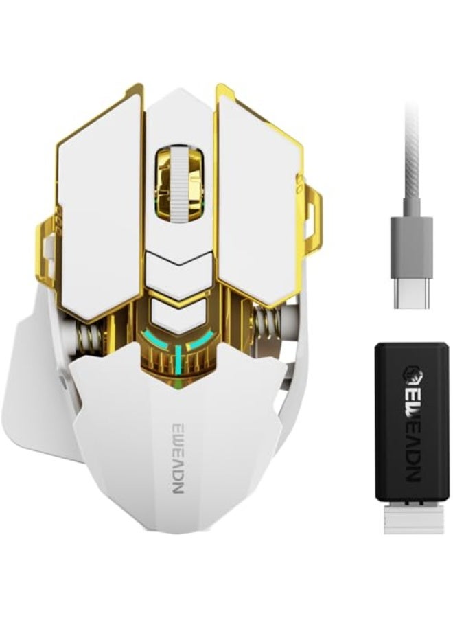 EWEADN G5 Wireless Gaming Mouse, 12800 Adjustable DPI RGB Mouse with 6 Backlit Modes, Rapid Fire Key, 9 Programmable Macro Buttons, Rechargeable Bluetooth Mouse for PC/Mac/Laptop - White - Image 1